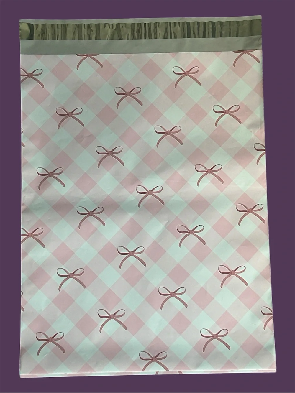 Lg Poly Mailers Pink Gingham & Bows with coordinating Thank you Cards & Stickers